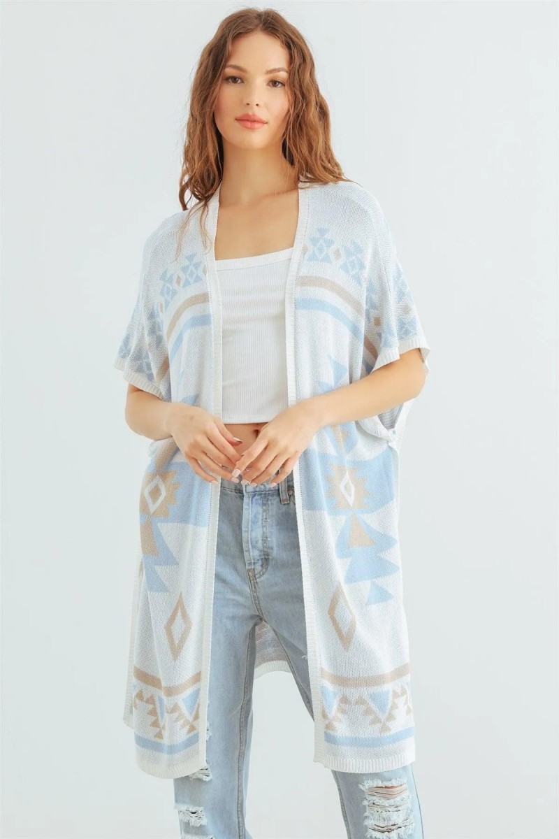 Sky Mix Tribal Print Knit Open Front Cardigan