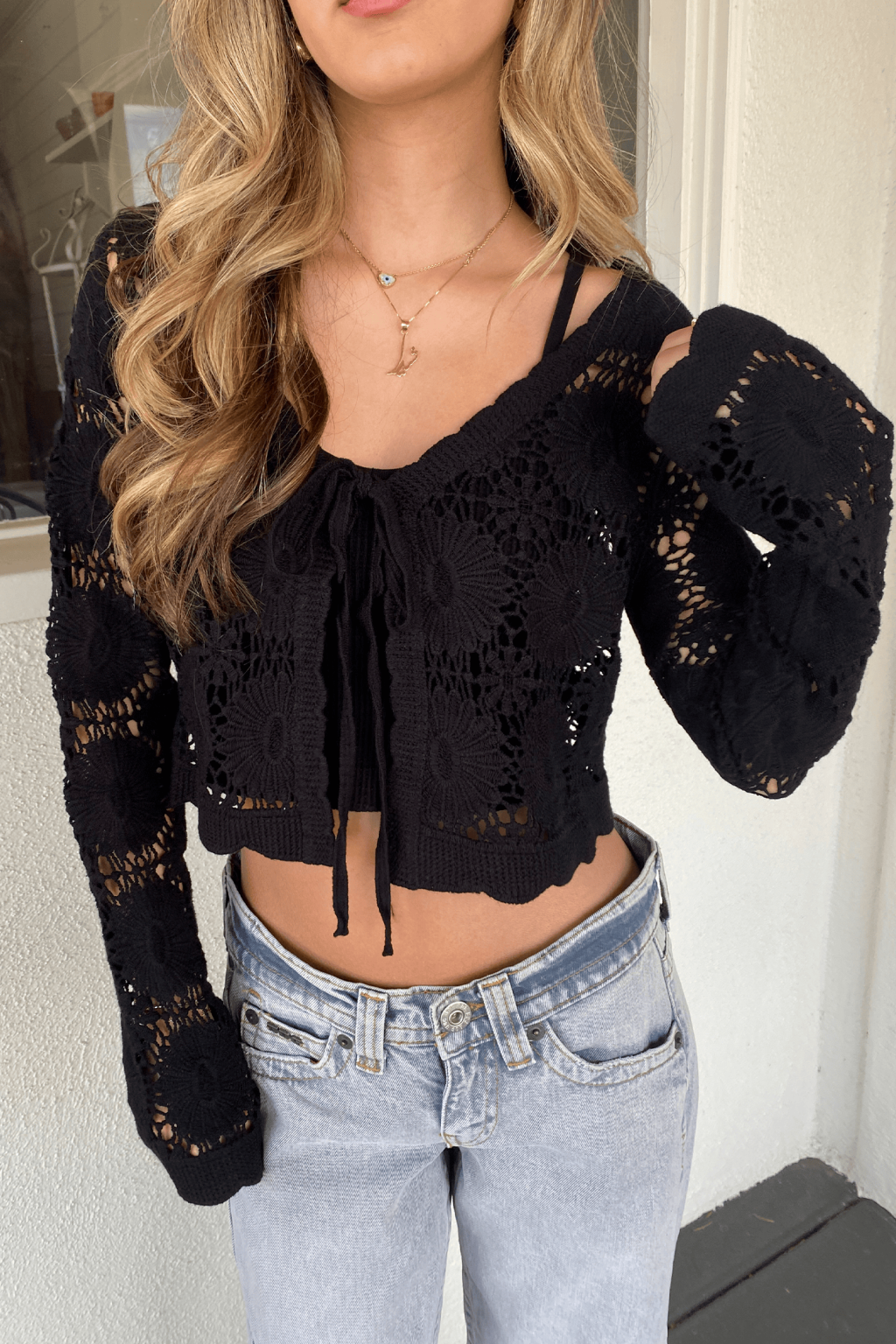 Floral Front Tie Sweater