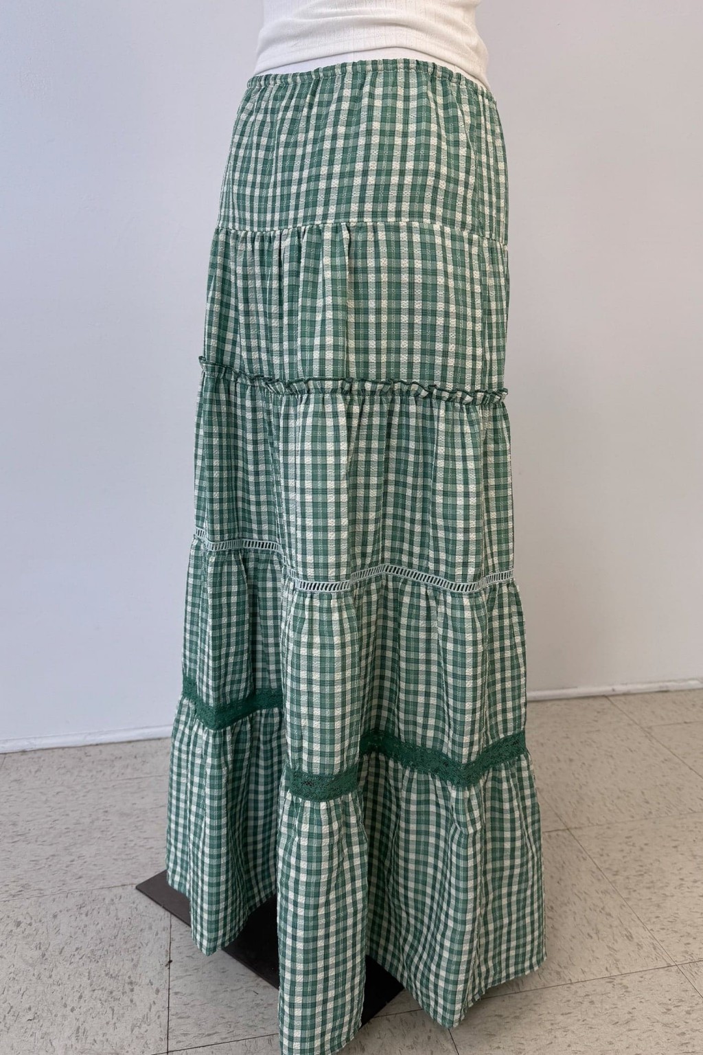Tiered Plaid Maxi Skirt