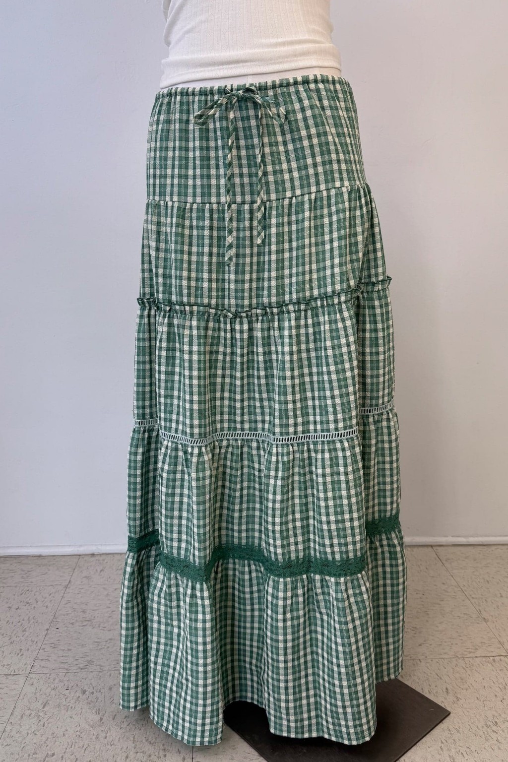 Tiered Plaid Maxi Skirt