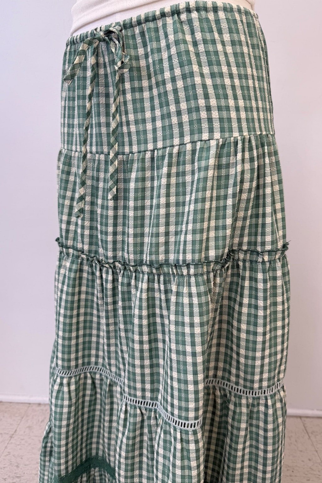 Tiered Plaid Maxi Skirt