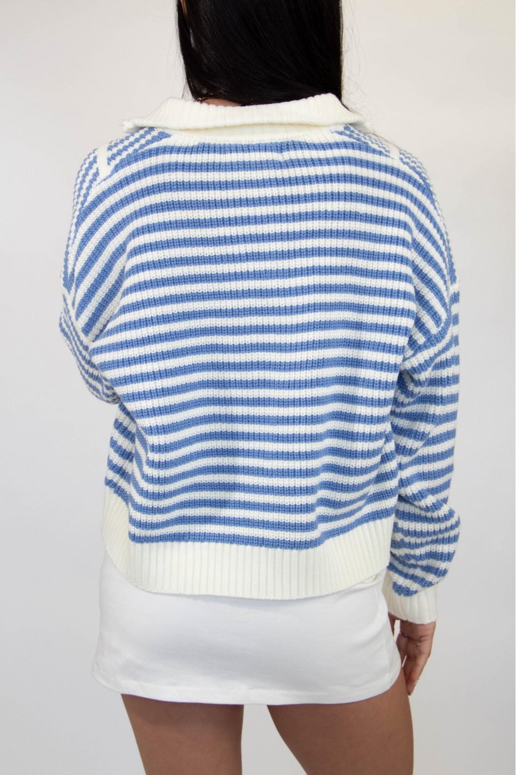 Striped Mock Neck Knit Sweater