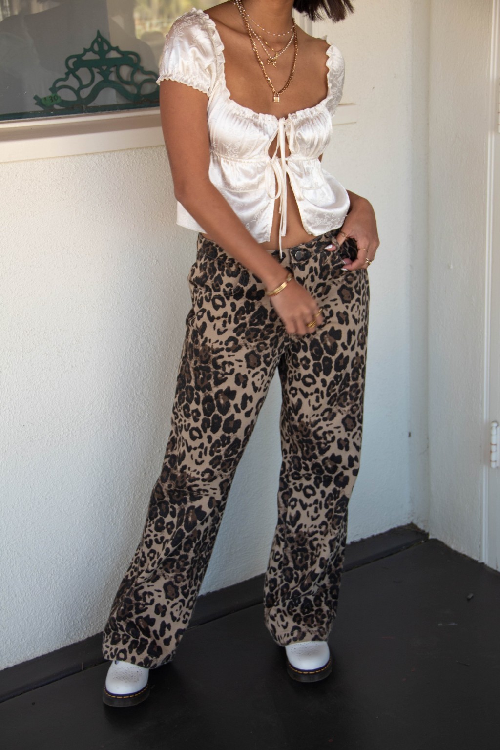 Leopard Print Denim Pants