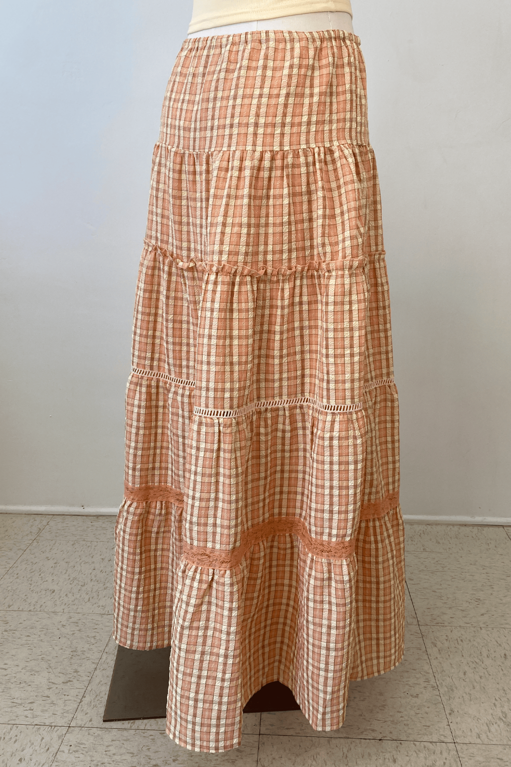 Tiered Plaid Maxi Skirt