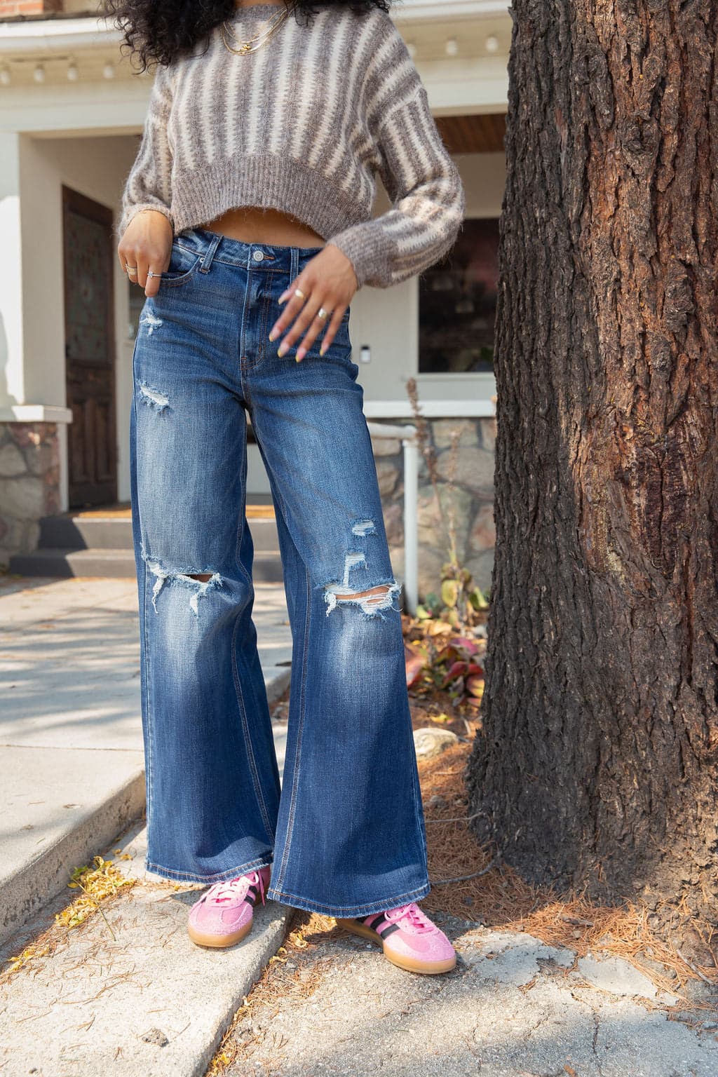 The Hazel Distressed Wide Leg Jeans