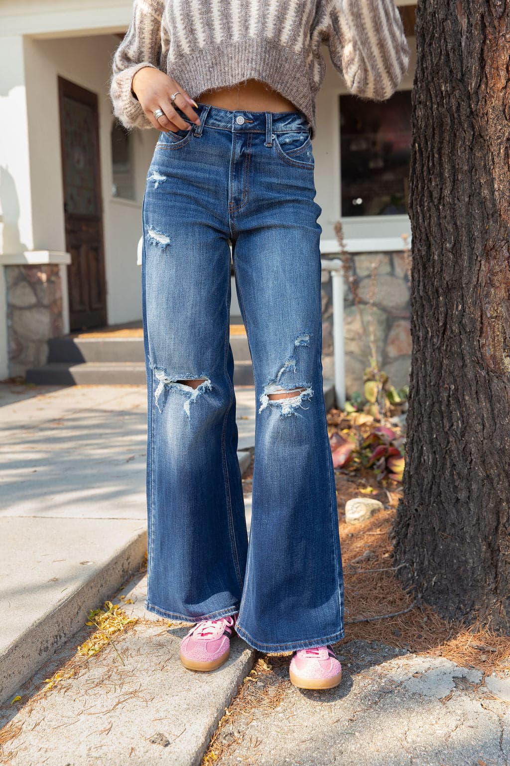 The Hazel Distressed Wide Leg Jeans